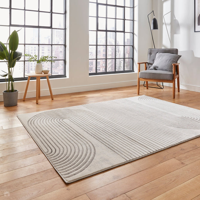 Apollo 2683 Modern Geometric Swirl Distressed Metallic Shimmer High-Density Textured Low Profile Short-Pile Cream/Grey/Silver Rug-Think Rugs-Rug Love - The Most Loved Rug Store