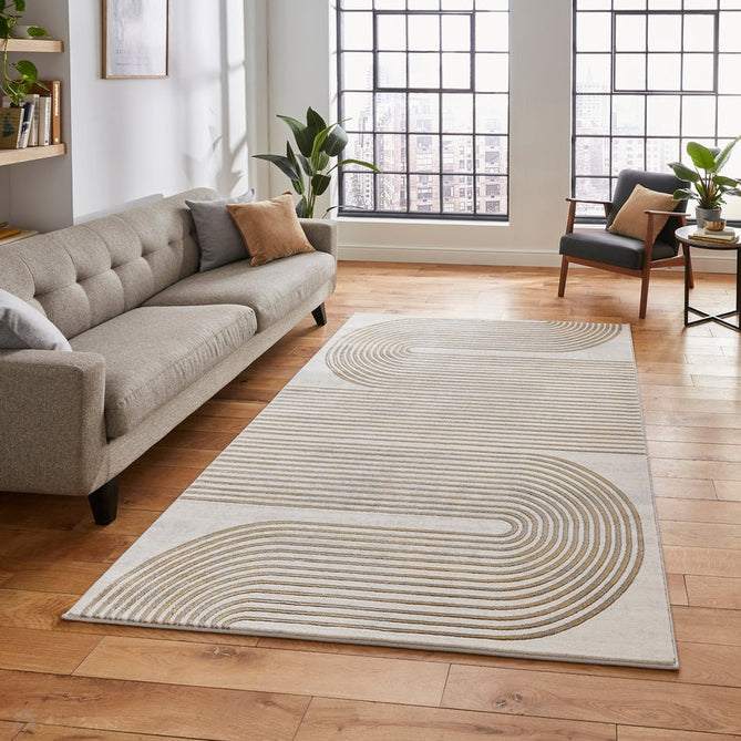 Apollo 2683 Modern Geometric Swirl Distressed Metallic Shimmer High-Density Textured Low Profile Short-Pile Grey/Gold/Cream Rug-Think Rugs-Rug Love - The Most Loved Rug Store