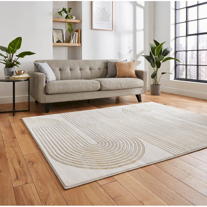 Apollo 2683 Modern Geometric Swirl Distressed Metallic Shimmer High-Density Textured Low Profile Short-Pile Grey/Gold/Cream Rug-Think Rugs-Rug Love - The Most Loved Rug Store