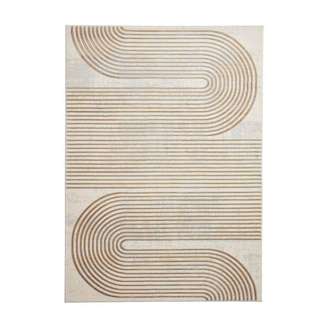 Apollo 2683 Modern Geometric Swirl Distressed Metallic Shimmer High-Density Textured Low Profile Short-Pile Grey/Gold/Cream Rug 160 x 220 cm