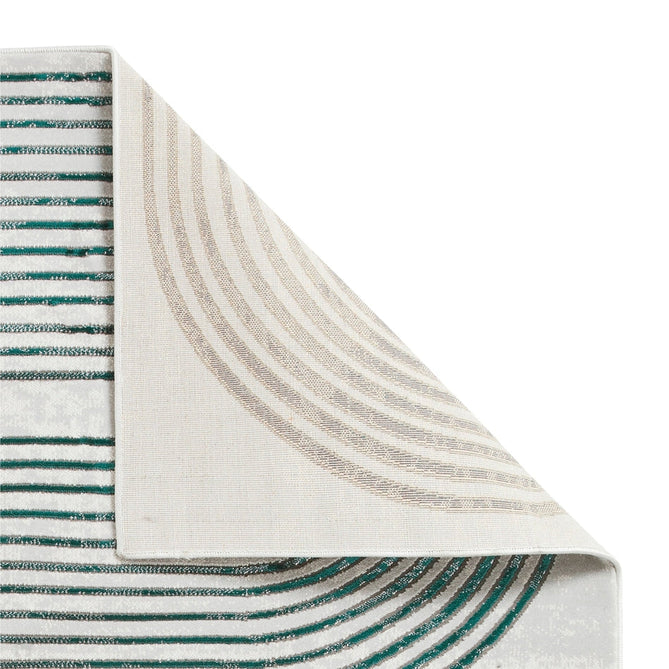 Apollo 2683 Modern Geometric Swirl Distressed Metallic Shimmer High-Density Textured Low Profile Short-Pile Grey/TealGreen/Cream Rug-Think Rugs-Rug Love - The Most Loved Rug Store