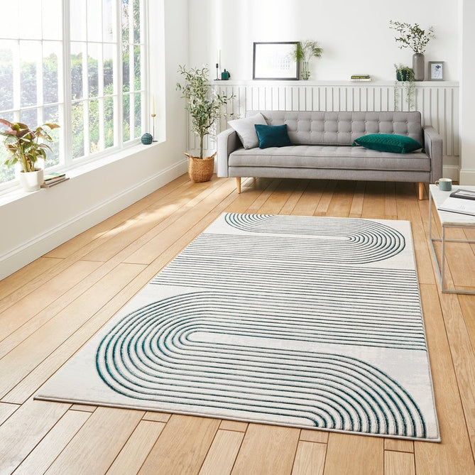 Apollo 2683 Modern Geometric Swirl Distressed Metallic Shimmer High-Density Textured Low Profile Short-Pile Grey/TealGreen/Cream Rug-Think Rugs-Rug Love - The Most Loved Rug Store