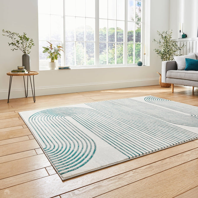 Apollo 2683 Modern Geometric Swirl Distressed Metallic Shimmer High-Density Textured Low Profile Short-Pile Grey/TealGreen/Cream Rug-Think Rugs-Rug Love - The Most Loved Rug Store