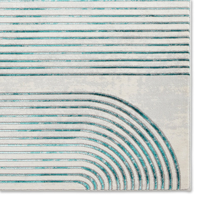 Apollo 2683 Modern Geometric Swirl Distressed Metallic Shimmer High-Density Textured Low Profile Short-Pile Grey/TealGreen/Cream Rug-Think Rugs-Rug Love - The Most Loved Rug Store