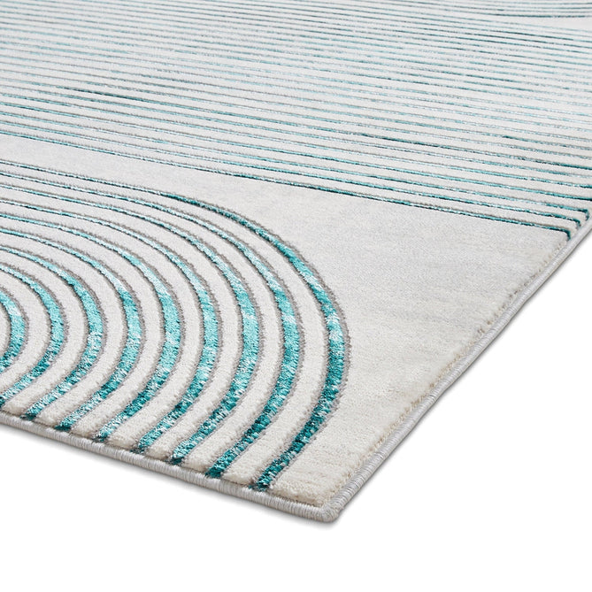 Apollo 2683 Modern Geometric Swirl Distressed Metallic Shimmer High-Density Textured Low Profile Short-Pile Grey/TealGreen/Cream Rug-Think Rugs-Rug Love - The Most Loved Rug Store