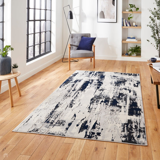 Apollo GR579 Modern Abstract Distressed Metallic Shimmer High-Density Textured Low Profile Short-Pile Grey/Navy/Cream Rug-Think Rugs-Rug Love - The Most Loved Rug Store