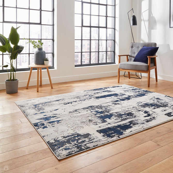 Apollo GR579 Modern Abstract Distressed Metallic Shimmer High-Density Textured Low Profile Short-Pile Grey/Navy/Cream Rug-Think Rugs-Rug Love - The Most Loved Rug Store