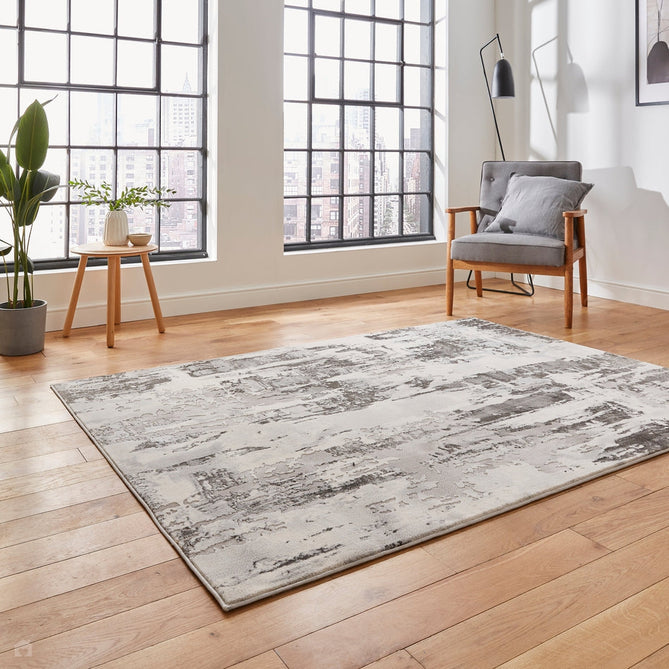 Apollo GR579 Modern Abstract Distressed Metallic Shimmer High-Density Textured Low Profile Short-Pile Grey/Silver/Ivory Rug-Think Rugs-Rug Love - The Most Loved Rug Store