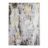 Apollo GR580 Modern Abstract Distressed Metallic Shimmer High-Density Textured Flat Pile Grey/Gold/Cream Rug