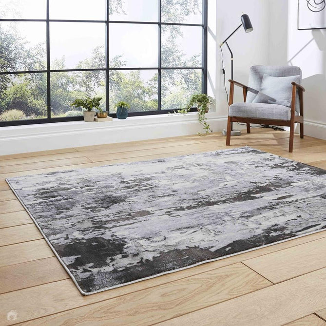Apollo GR580 Modern Abstract Distressed Metallic Shimmer High-Density Textured Low Profile Short-Pile Grey/Cream Rug-Think Rugs-Rug Love - The Most Loved Rug Store