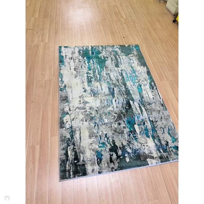 Apollo GR580 Modern Abstract Distressed Metallic Shimmer High-Density Textured Low Profile Short-Pile Grey/Green/Cream Rug-Think Rugs-Rug Love - The Most Loved Rug Store