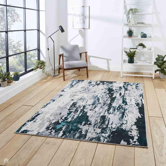 Apollo GR580 Modern Abstract Distressed Metallic Shimmer High-Density Textured Low Profile Short-Pile Grey/Green/Cream Rug-Think Rugs-Rug Love - The Most Loved Rug Store
