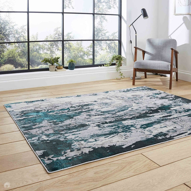 Apollo GR580 Modern Abstract Distressed Metallic Shimmer High-Density Textured Low Profile Short-Pile Grey/Green/Cream Rug-Think Rugs-Rug Love - The Most Loved Rug Store