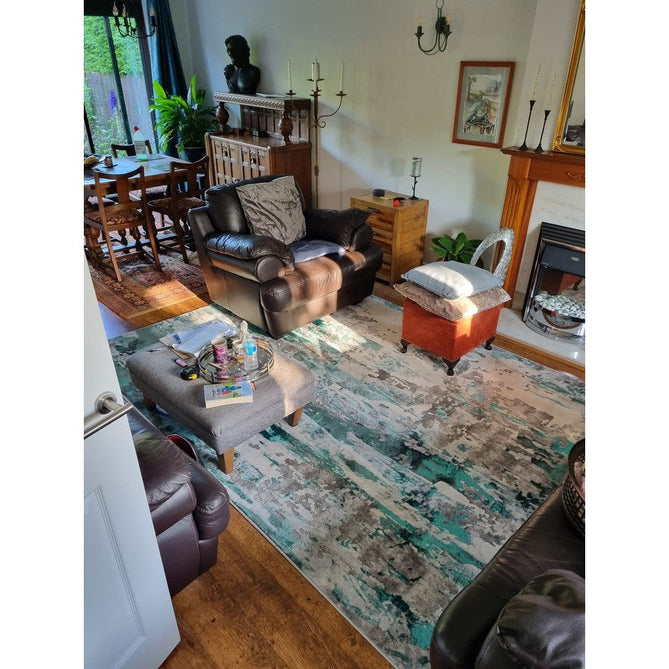Apollo GR580 Modern Abstract Distressed Metallic Shimmer High-Density Textured Low Profile Short-Pile Grey/Green/Cream Rug-Think Rugs-Rug Love - The Most Loved Rug Store