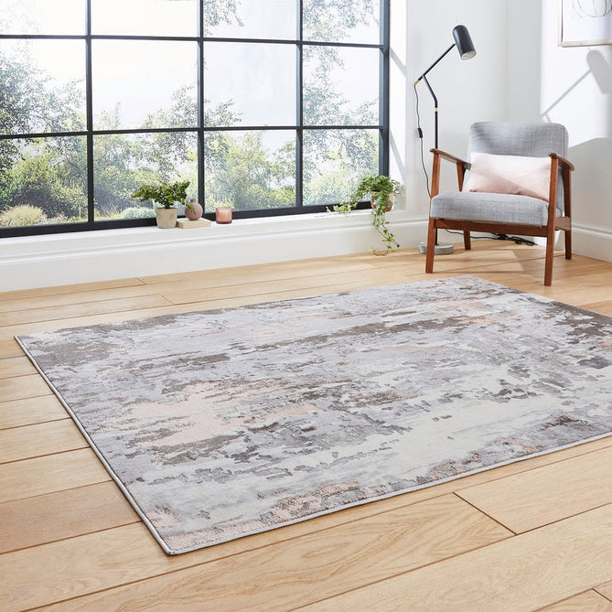 Apollo GR580 Modern Abstract Distressed Metallic Shimmer High-Density Textured Low Profile Short-Pile Grey/Rose/Cream Rug-Think Rugs-Rug Love - The Most Loved Rug Store