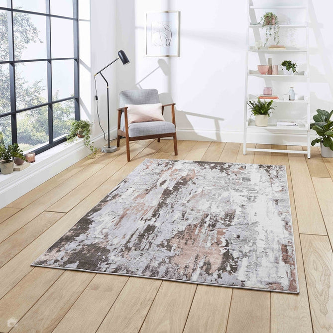 Apollo GR580 Modern Abstract Distressed Metallic Shimmer High-Density Textured Low Profile Short-Pile Grey/Rose/Cream Rug-Think Rugs-Rug Love - The Most Loved Rug Store