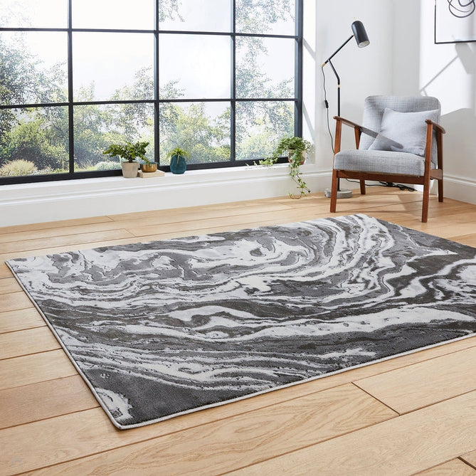 Apollo GR584 Modern Abstract Distressed Marble Metallic Shimmer High-Density Textured Low Profile Short-Pile Grey/Cream Rug-Think Rugs-Rug Love - The Most Loved Rug Store
