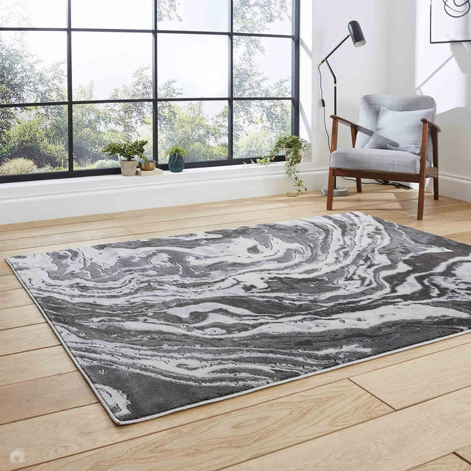 Apollo GR584 Modern Abstract Distressed Marble Metallic Shimmer High-Density Textured Low Profile Short-Pile Grey/Cream Rug-Think Rugs-Rug Love - The Most Loved Rug Store