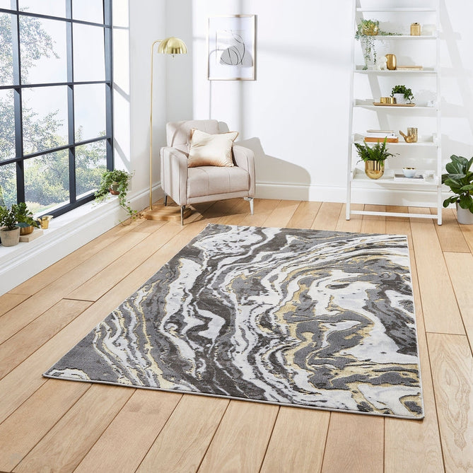 Apollo GR584 Modern Abstract Distressed Marble Metallic Shimmer High-Density Textured Low Profile Short-Pile Grey/Gold/Cream Rug-Think Rugs-Rug Love - The Most Loved Rug Store