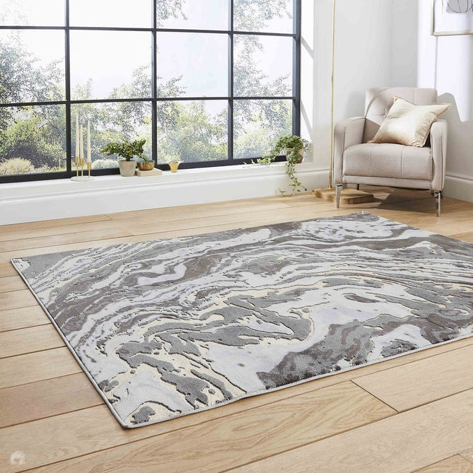 Apollo GR584 Modern Abstract Distressed Marble Metallic Shimmer High-Density Textured Low Profile Short-Pile Grey/Gold/Cream Rug-Think Rugs-Rug Love - The Most Loved Rug Store