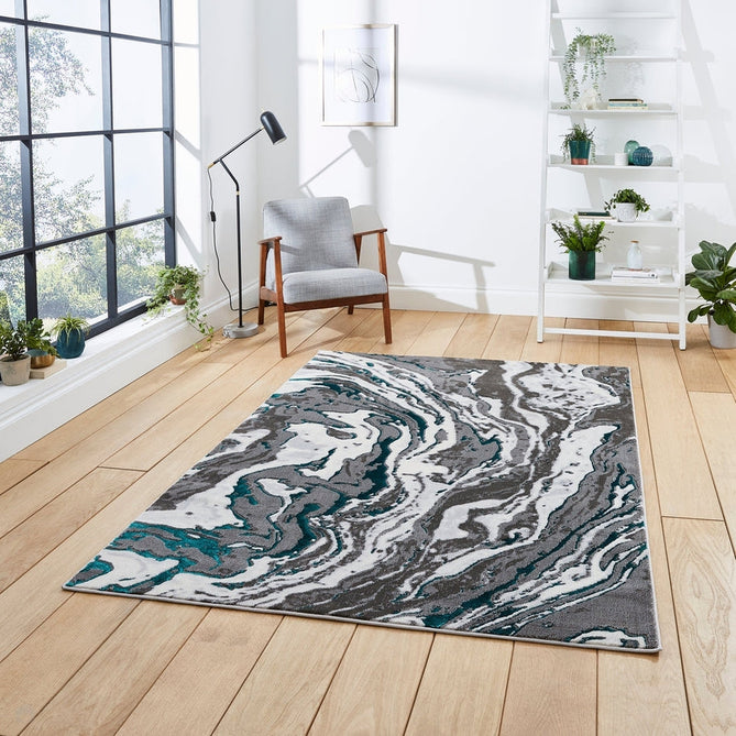 Apollo GR584 Modern Abstract Distressed Marble Metallic Shimmer High-Density Textured Low Profile Short-Pile Grey/Green/Cream Rug-Think Rugs-Rug Love - The Most Loved Rug Store