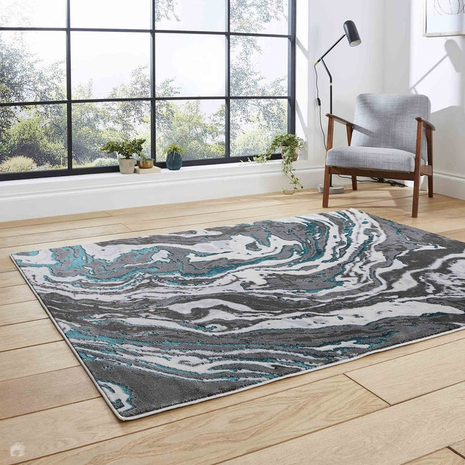 Apollo GR584 Modern Abstract Distressed Marble Metallic Shimmer High-Density Textured Low Profile Short-Pile Grey/Green/Cream Rug-Think Rugs-Rug Love - The Most Loved Rug Store
