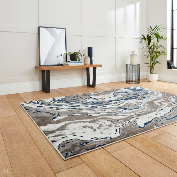 Apollo GR584 Modern Abstract Distressed Marble Metallic Shimmer High-Density Textured Low Profile Short-Pile Grey/Navy/Cream Rug-Think Rugs-Rug Love - The Most Loved Rug Store