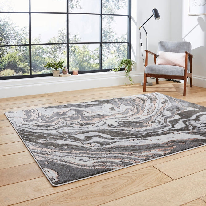 Apollo GR584 Modern Abstract Distressed Marble Metallic Shimmer High-Density Textured Low Profile Short-Pile Grey/Rose/Cream Rug-Think Rugs-Rug Love - The Most Loved Rug Store