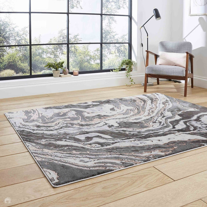 Apollo GR584 Modern Abstract Distressed Marble Metallic Shimmer High-Density Textured Low Profile Short-Pile Grey/Rose/Cream Rug-Think Rugs-Rug Love - The Most Loved Rug Store