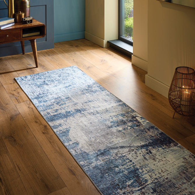Washable Arctic Scrape Ice Blue Rug