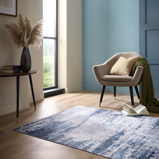 Washable Arctic Scrape Ice Blue Rug