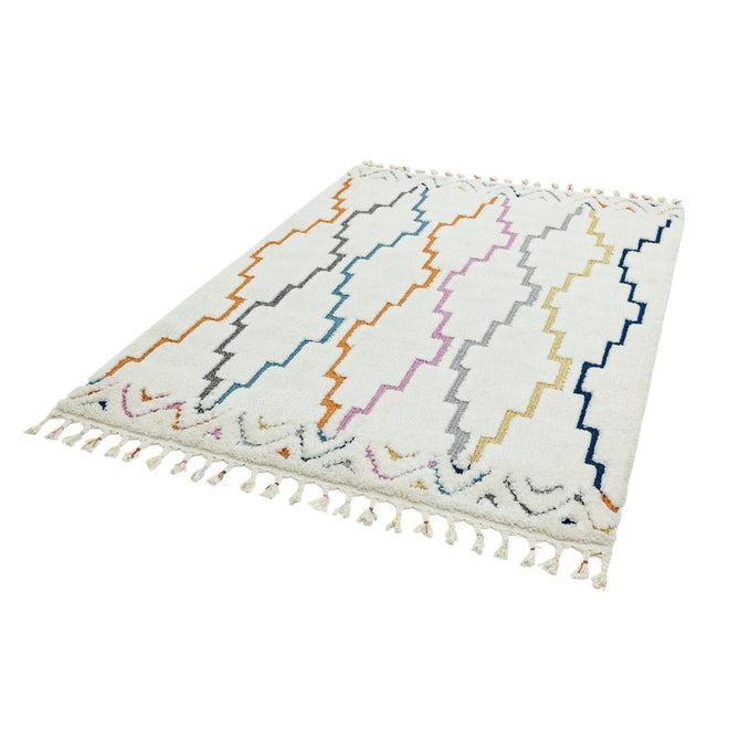 Ariana AR01 Trellis Modern Moroccan Berber Textured Hi-Low Cut+Loop Pile Soft Plush Boho Shaggy Cream/Multicolour Rug-Asiatic Carpets-Rug Love - The Most Loved Rug Store