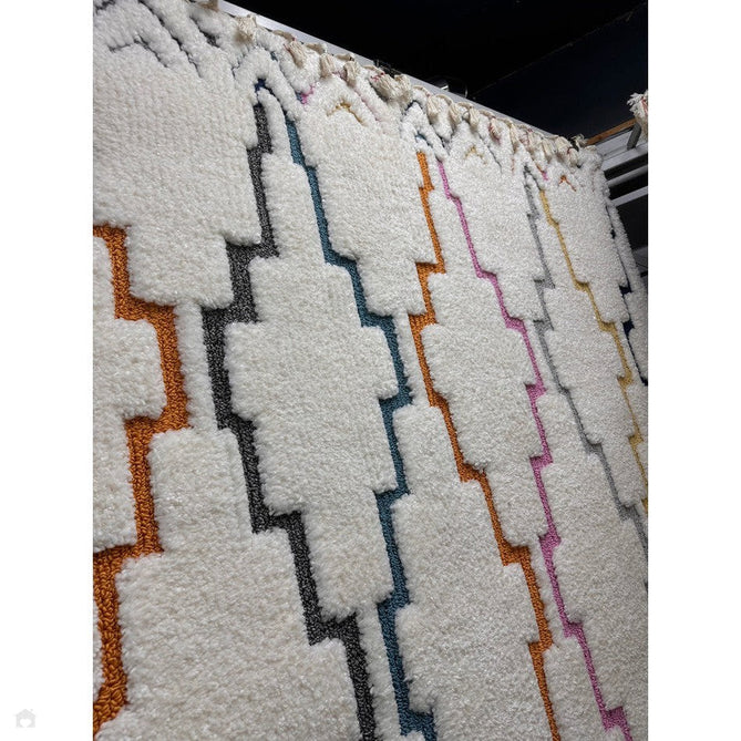 Ariana AR01 Trellis Modern Moroccan Berber Textured Hi-Low Cut+Loop Pile Soft Plush Boho Shaggy Cream/Multicolour Rug-Asiatic Carpets-Rug Love - The Most Loved Rug Store