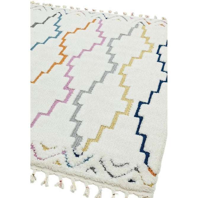 Ariana AR01 Trellis Modern Moroccan Berber Textured Hi-Low Cut+Loop Pile Soft Plush Boho Shaggy Cream/Multicolour Rug-Asiatic Carpets-Rug Love - The Most Loved Rug Store