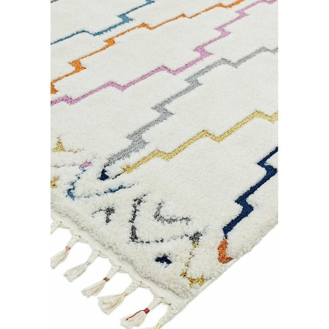Ariana AR01 Trellis Modern Moroccan Berber Textured Hi-Low Cut+Loop Pile Soft Plush Boho Shaggy Cream/Multicolour Rug-Asiatic Carpets-Rug Love - The Most Loved Rug Store