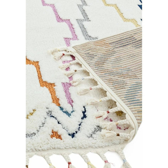 Ariana AR01 Trellis Modern Moroccan Berber Textured Hi-Low Cut+Loop Pile Soft Plush Boho Shaggy Cream/Multicolour Rug-Asiatic Carpets-Rug Love - The Most Loved Rug Store