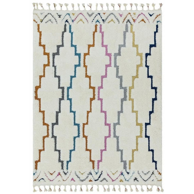 Ariana AR01 Trellis Modern Moroccan Berber Textured Hi-Low Cut+Loop Pile Soft Plush Boho Shaggy Cream/Multicolour Rug-Asiatic Carpets-Rug Love - The Most Loved Rug Store