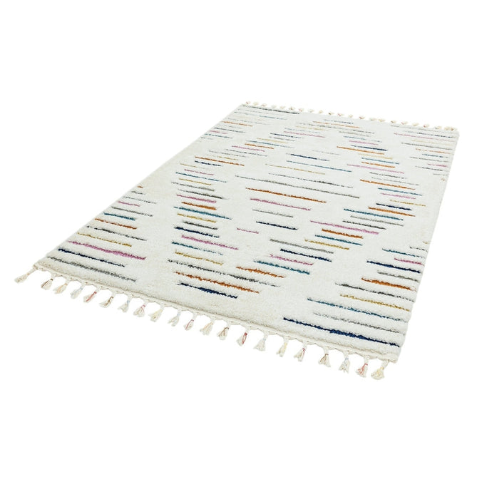 Ariana AR03 Harmony Modern Moroccan Berber Textured Hi-Low Cut+Loop Pile Soft Plush Boho Shaggy Cream/Multicolour Rug-Asiatic Carpets-Rug Love - The Most Loved Rug Store