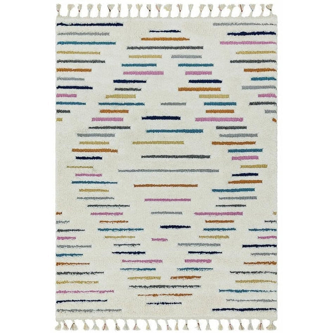 Ariana AR03 Harmony Modern Moroccan Berber Textured Hi-Low Cut+Loop Pile Soft Plush Boho Shaggy Cream/Multicolour Rug-Asiatic Carpets-Rug Love - The Most Loved Rug Store