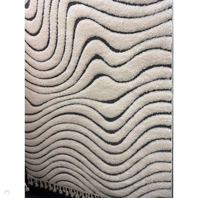 Ariana AR10 Ripple Modern Moroccan Berber Textured Hi-Low Cut+Loop Pile Soft Plush Boho Shaggy Cream/Grey Rug 160 x 230 cm-Shop Returns-Rug Love - The Most Loved Rug Store