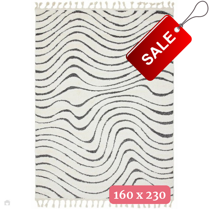 Ariana AR10 Ripple Modern Moroccan Berber Textured Hi-Low Cut+Loop Pile Soft Plush Boho Shaggy Cream/Grey Rug 160 x 230 cm-Shop Returns-Rug Love - The Most Loved Rug Store