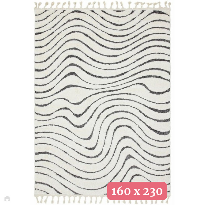Ariana AR10 Ripple Modern Moroccan Berber Textured Hi-Low Cut+Loop Pile Soft Plush Boho Shaggy Cream/Grey Rug 160 x 230 cm-Shop Returns-Rug Love - The Most Loved Rug Store