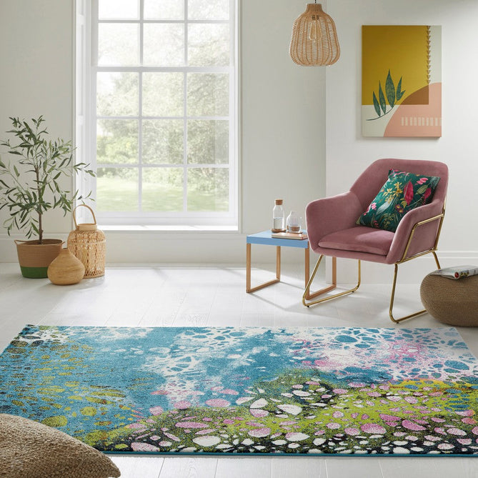 Art ART103 Modern Abstract Soft Easy Care Durable Polypropylene Blue/Multicolour Rug-Concept Looms-Rug Love - The Most Loved Rug Store