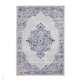 Artemis B9076A Traditional Medallion Border Distressed Metallic Shimmer Textured High-Density Soft-Touch Blue/Silver/Cream Rug