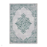 Artemis B9076A Traditional Medallion Border Distressed Metallic Shimmer Textured High-Density Soft-Touch Green/Silver/Cream Rug
