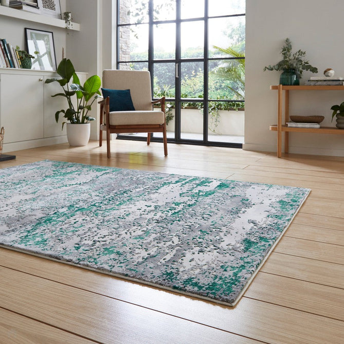 Artemis B9289A Modern Abstract Marbled Metallic Shimmer Textured High-Density Soft-Touch Grey/Green/Cream Rug-Think Rugs-Rug Love - The Most Loved Rug Store