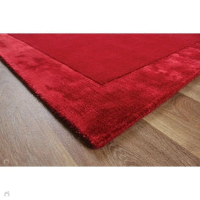 Ascot Modern Plain Hand-Woven Wool Centred Loop Pile Metallic Shimmer Wide Viscose Border Crimson Red/Ruby Red Rug-Asiatic Carpets-Rug Love - The Most Loved Rug Store
