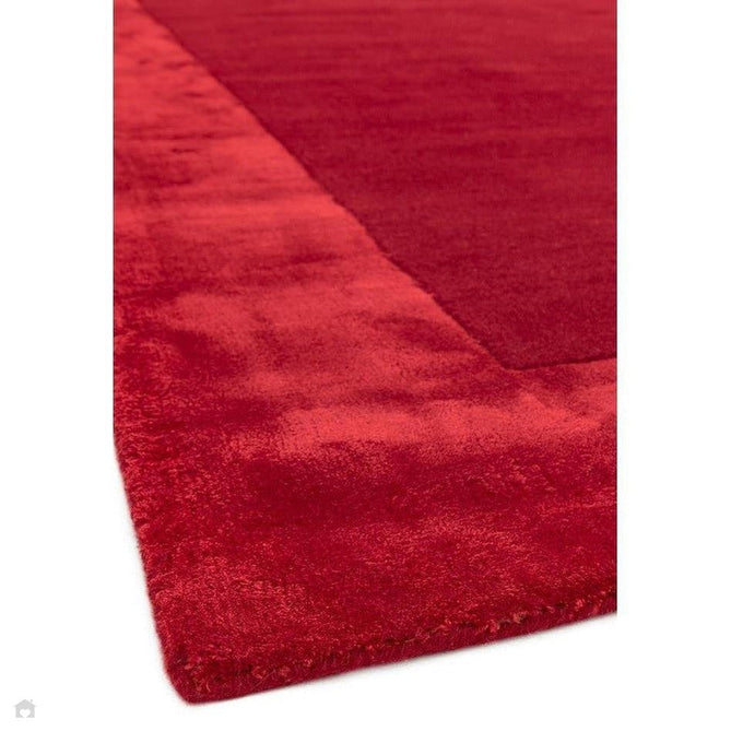Ascot Modern Plain Hand-Woven Wool Centred Loop Pile Metallic Shimmer Wide Viscose Border Crimson Red/Ruby Red Rug-Asiatic Carpets-Rug Love - The Most Loved Rug Store