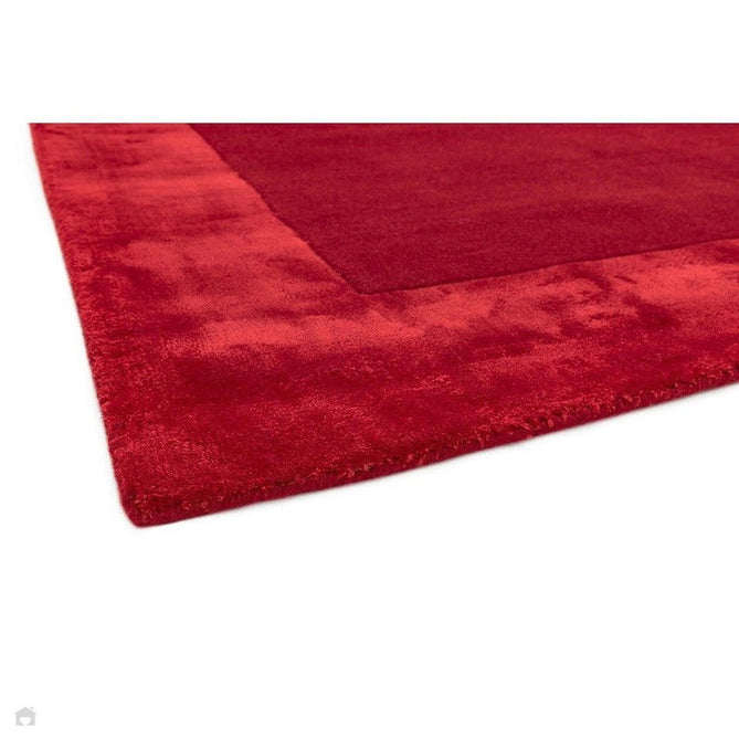 Ascot Modern Plain Hand-Woven Wool Centred Loop Pile Metallic Shimmer Wide Viscose Border Crimson Red/Ruby Red Rug-Asiatic Carpets-Rug Love - The Most Loved Rug Store