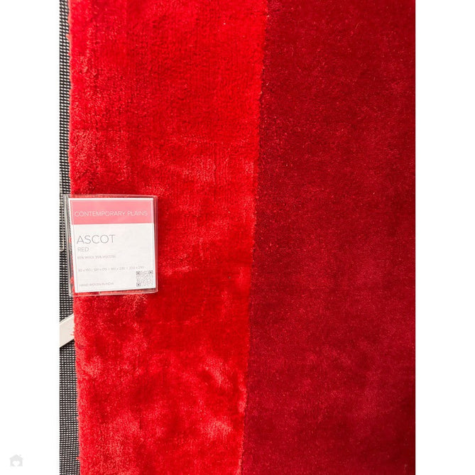 Ascot Modern Plain Hand-Woven Wool Centred Loop Pile Metallic Shimmer Wide Viscose Border Crimson Red/Ruby Red Rug-Asiatic Carpets-Rug Love - The Most Loved Rug Store